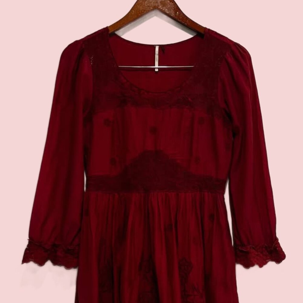 Women's Dress "Free People" To The Clouds Mini Dress in Deep Red Size 4